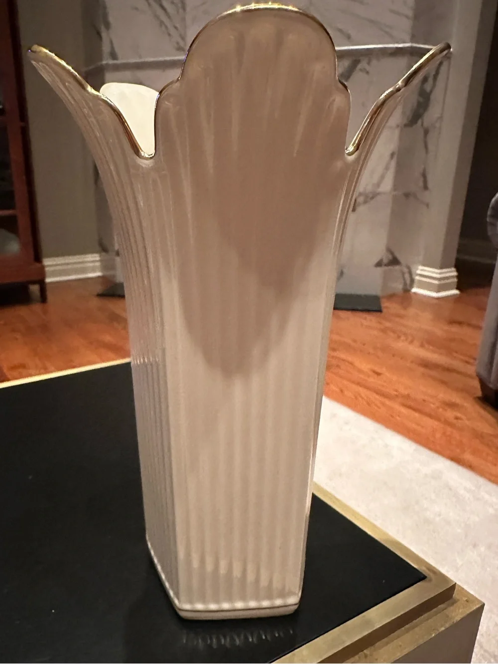 Lenox Ceramic Fluted Vase with Gold Rim